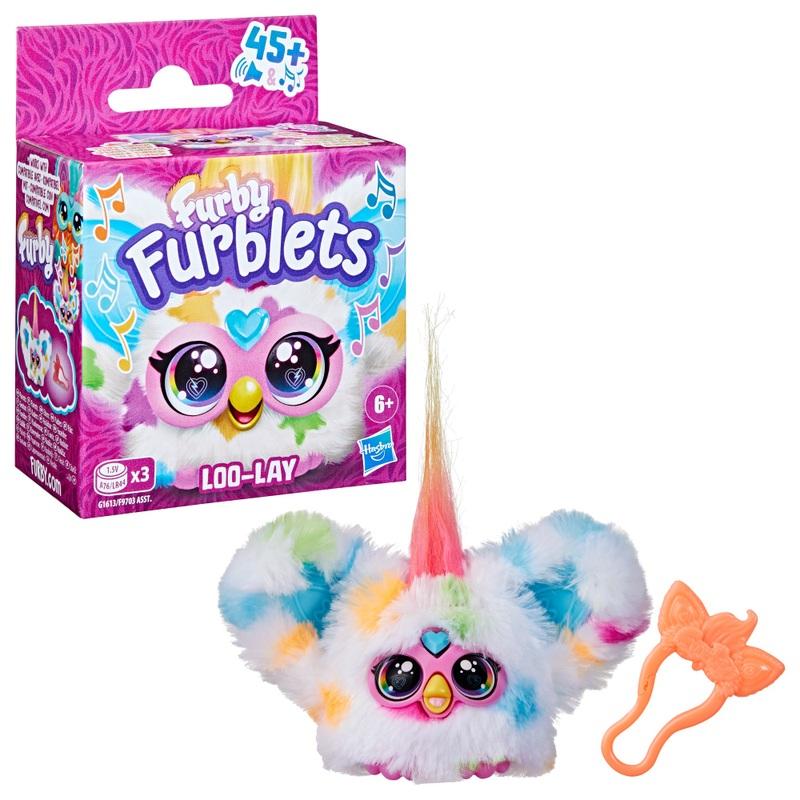 Furby Furblets, Loo-Lay, amico in miniatura, piu di 45 suoni, musica da videogioco e frasi Furbish, color bianco,Hasbro,