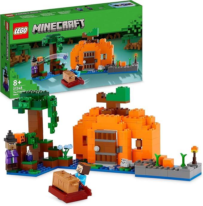 LEGO Minecraft La Fattoria delle Zucche, Casa Giocattolo Costruibile con Rana, Barca, Forziere e Figure di Steve e Streg
