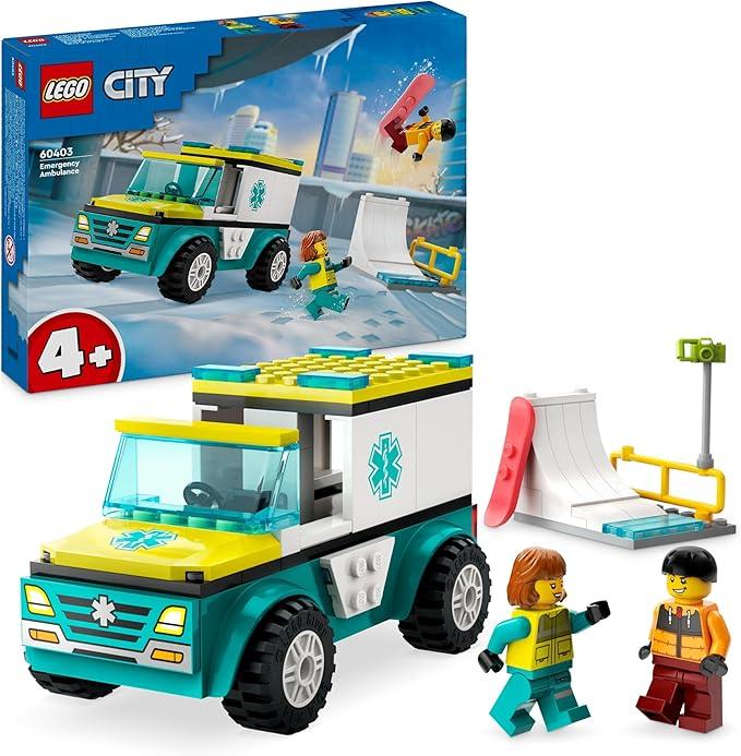 LEGO 60403 City Ambulanza di Emergenza e Snowboarder, Veicolo Giocattolo Fuoristrada per il Pronto Soccorso  con Minifig