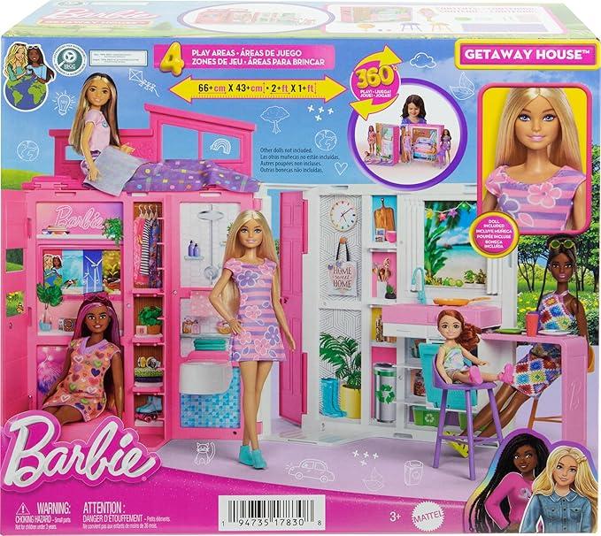 Barbie - Loft Casa delle Vacanze, Plyaset con Bambola Bionda Inclusa e 4 Aree di Gioco, 11 Accessori e Tante Stanze Arre