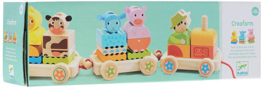 Trenino in legno,Creafarm, 24 pezzi da impilare per creare vagoni,Djeco,Eta +18 mesi