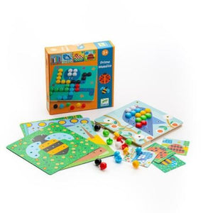 Primo Mosaico,crea quadri favolosi completando gli 8 disegni con le pedine colorate,Djeco,Eta 3+