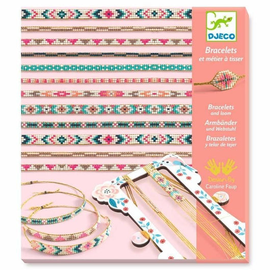 Set braccialetti con telaio, perline,aghi e fili dorati,Djeco,Eta 9-14 anni