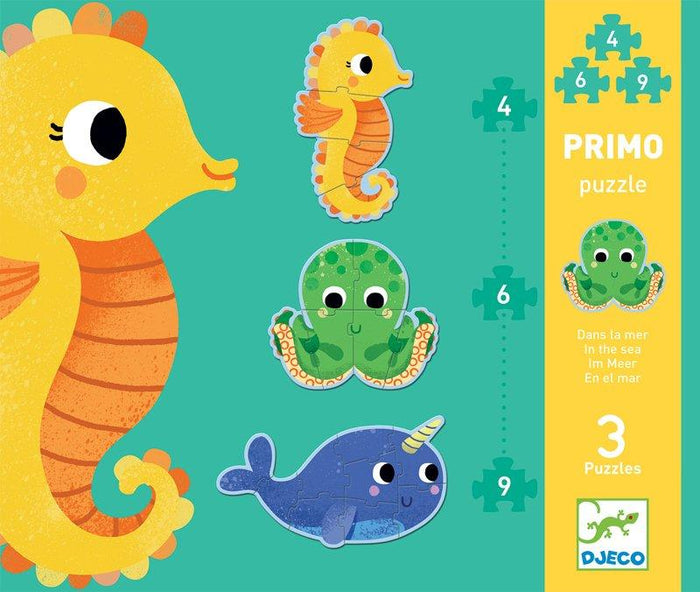 Primo Puzzle,Nel Mare, 3 puzzle con animali marini,Djeco,Eta 2+