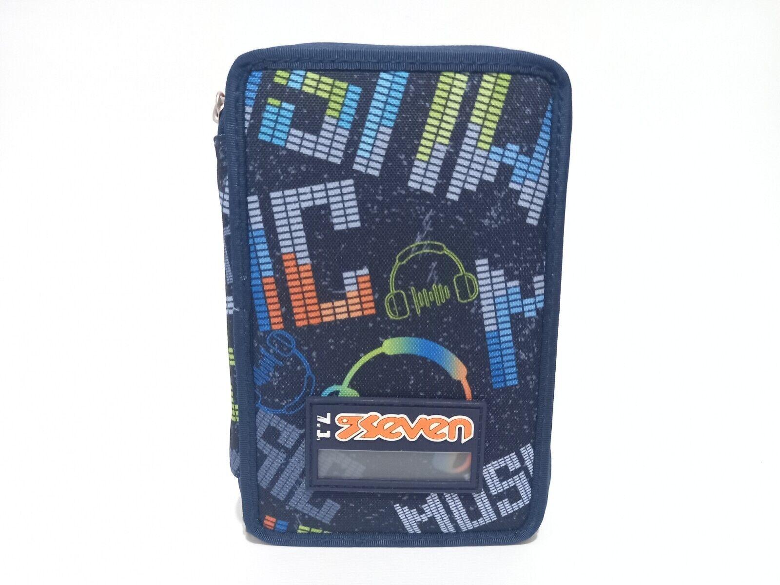 Astuccio Scuola 3 zip,MusicBrightingCompleto di pennarelli ,Matite,Penne,Seven