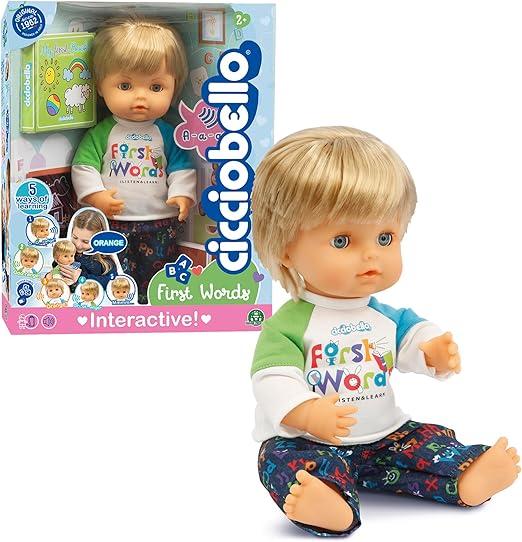 Cicciobello First Words: Bambola Interattiva 30 Cm, Ripete Le Parole Del Bambino In 5 Modi, Con Ciuccio E Libro Illustra