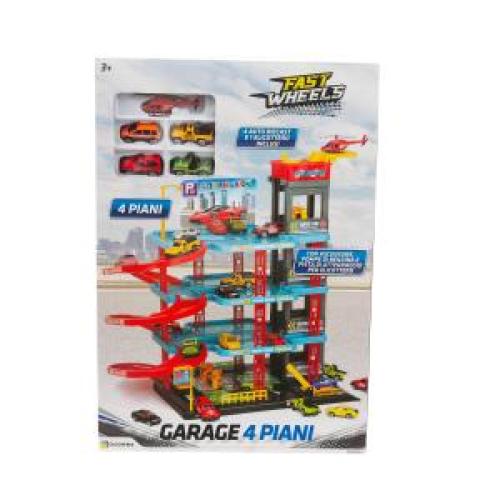 Fast Wheels,Garage 4 ripiani, Garage con 5 veicoli inclusi,Giocheria,Eta 3+