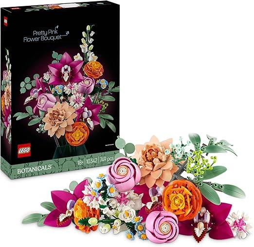 LEGO Botanicals Bouquet di Fiori Rosa, Piante Finte Artificiali per Decorazioni Casa con Margherite, Fiordalisi e Sambuc