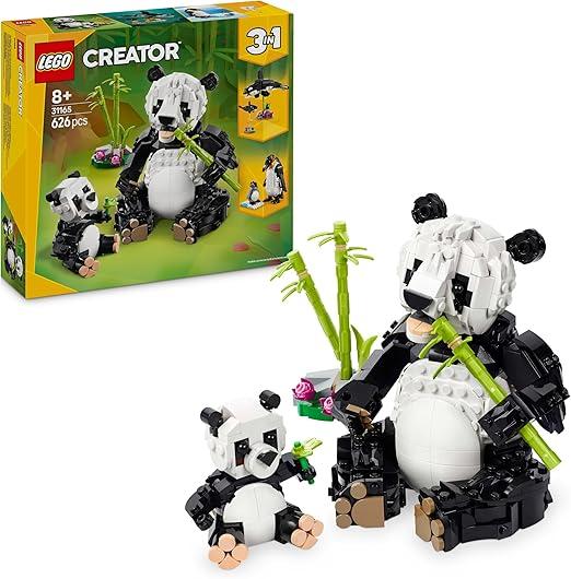 LEGO Creator 3 in 1 Animali Selvatici: Famiglia di Panda Giocattolo - Si Trasforma in Pinguino e Orca - Animali da Costr