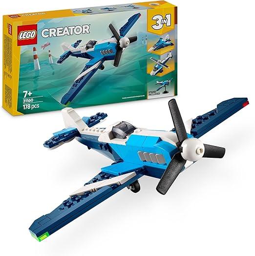 LEGO Creator 3 in 1 Velivolo: Aereo da Competizione, Modello di Aeroplano Giocattolo Trasformabile in Elicottero e Jet c