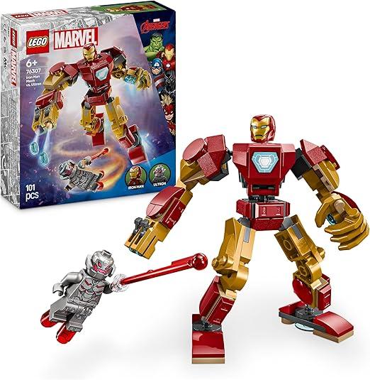 LEGO Marvel Mech di Iron Man Contro Ultron - Action Figure Giocattolo Snodabile da Costruire con 2 Minifigure,Eta 6+