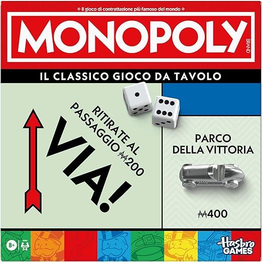 Monopoly Classic Refresh,con pedine piu grandi e vaschetta contenitore,Hasbro,Eta 8+