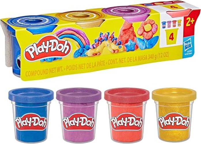 Play-Doh, Confezione da 4 di Pasta modellabile con Brillantini Metallizzati,Hasbro,Eta 2+