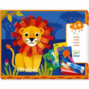 Collage,Kit con tavole di animali da decorare con riccioli di carta,Djeco,Eta  3-6 anni