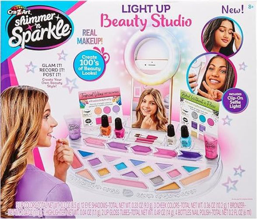 Shimmer and Sparkle Illumina Beauty Studio con Anello Selfie Set Bambini Gioca Trucco Idee Regalo per Ragazze Mkeup Sicu