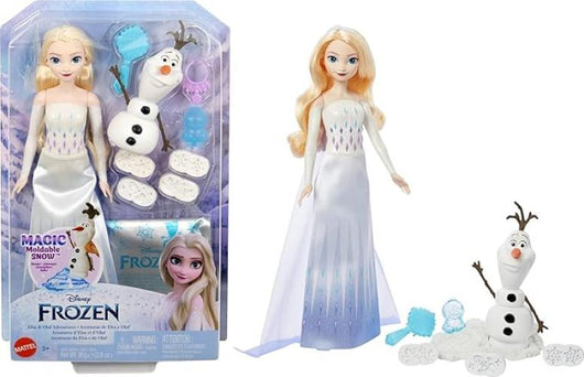 Disney Frozen,Leavventure di Elsa e Olf,Bambola Elsa e pupazzo Olaf,Mattel, Età 3+