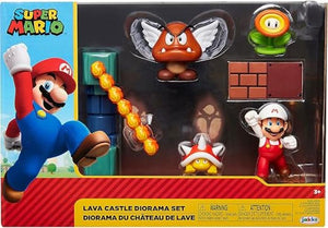 Nintendo - Diorama Super Mario Castello di lava, include Mario e i personaggi del videogioco,Jakks,Età 3+