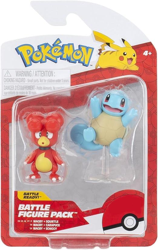 Pokémon,Set 2 figure Magby Squirtle,Jazwares,Età 4+