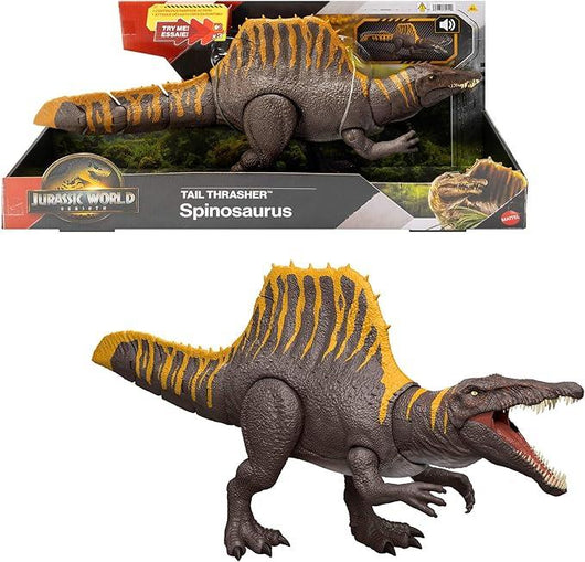 Jurassic World La Rinascita, personaggio giocattolo, action figure Spinosauro Coda Letale con 2 mosse d`attacco, snodabi