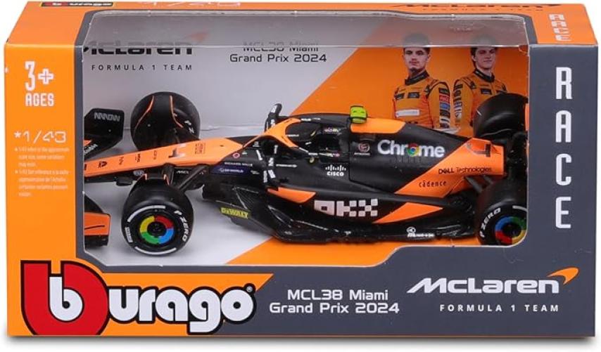 McLaren F1 MCL 38 2024#4 (Norris) -1:43, Colore Arancione,Bburago,Eta 3+
