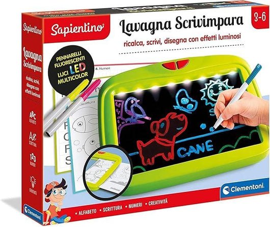 Sapientino - Lavagna Scrivimpara, Gioco Educativo per Bambini , Lavagnetta LED Luminosa per Disegni e Scrittura, Lingua