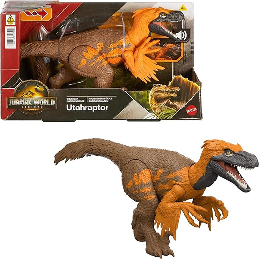 Jurassic World La Rinascita Utahraptor Ruggito Selvaggio, dinosauro giocattolo con attacco multidirezionale azionato con