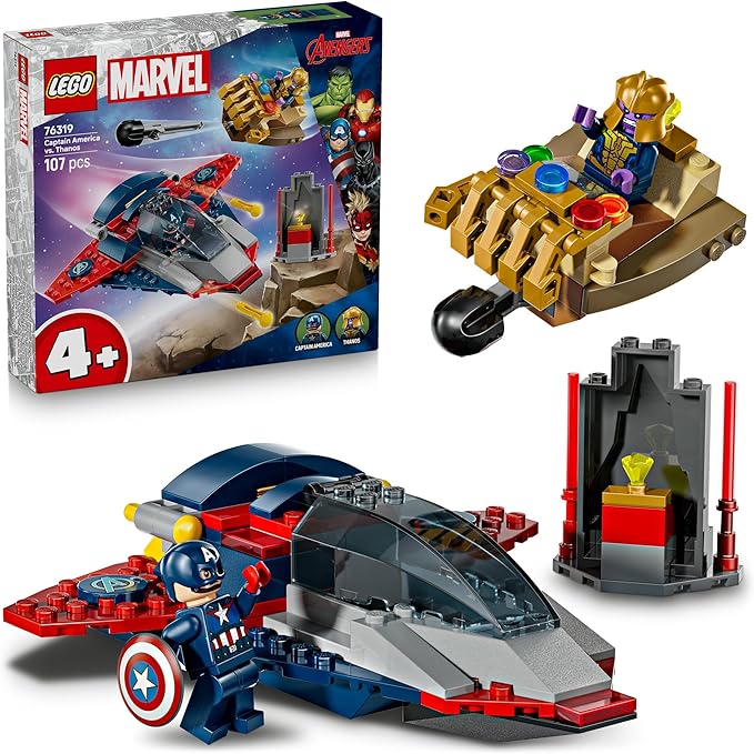 LEGO | Marvel Capitan America Contro Thanos - Giocattolo Avengers con Aereo e 2 Minifigure con Accessori Incluso lo Scud