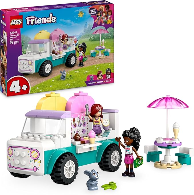 LEGO Friends Il Furgone dei Gelati di Heartlake City,  con Camion Giocattolo, 2 Mini Bamboline, un Coniglietto, Cibo e A