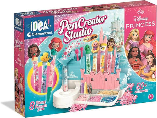 Clementoni Idea - Laboratorio delle Penne Disney Princess, Kit Creativo , con 50+ Accessori e 8 Penne Personalizzabili,