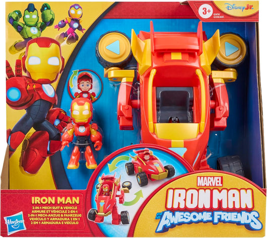 Marvel, Iron Man e i Suoi Fantastici Amici, Armatura Mech e Veicolo 2 in 1, Set con Action Figure e Veicolo Giocattolo,H