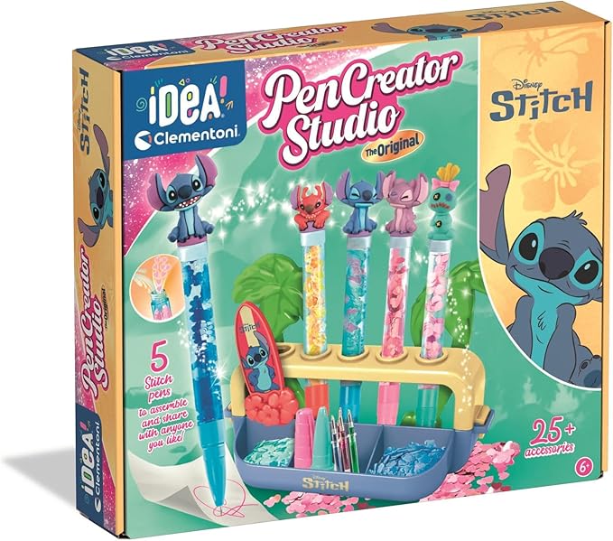 Laboratorio delle Penne Disney Stitch, Kit Creativo , con 25+ Accessori e 5 Penne Personalizzabili con Personaggi, Ling