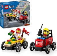 LEGO City Pack Veicoli da Corsa: Pizzaiolo Contro Pompiere - Macchine Giocattolo con 2 Minifigure - Eta 5+