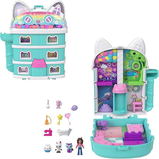 Polly Pocket - La Casa delle Bambole di Gabby, cofanetto con mini Gabby e 9 accessori, include gli amici gattini Pandy P