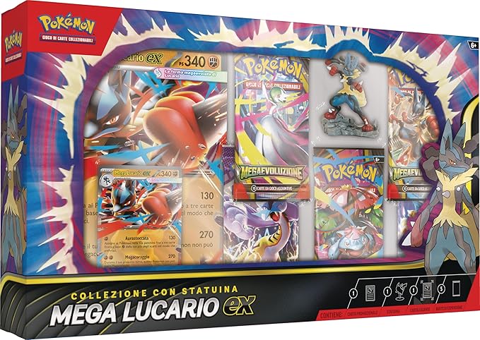 Pokemon: collezione con statuina Mega Lucario-ex del (una carta promozionale olografica, una carta promozionale gigante,
