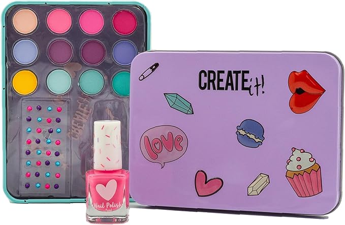 Set smalto e ombretti per bambini in scatola di latta,Create It,Eta 6+
