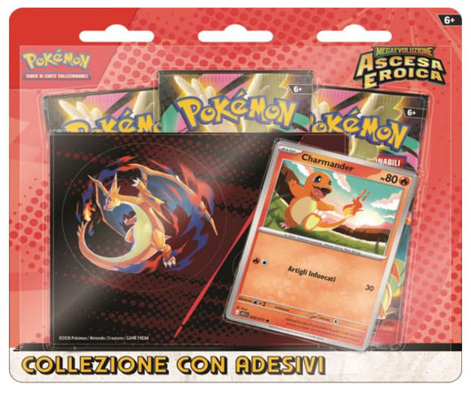 Pokemon GCC Megaevoluzione Ascesa Eroica, Collezione con adesivo Charmander,The Pokemon Company,Eta 6+