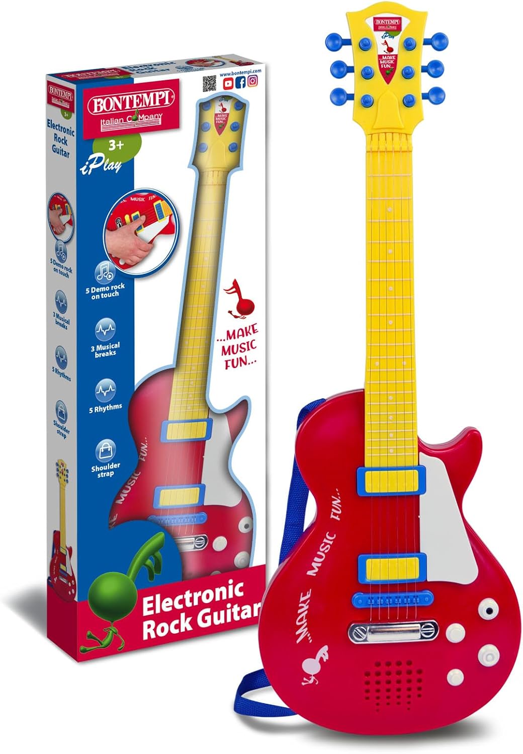 ElectroGroove - Chitarra Rock Elettronica per Vibrazioni Potenti e Ritmi Innovativi, Rosso e Giallo,Bontempi,Eta 3+
