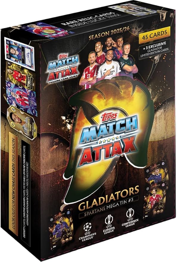 Carte Collezionabili Topps , Match Attax Gladiators Mega Tin Season 25/26,Spartans Mega Tin #3, Eta 6+