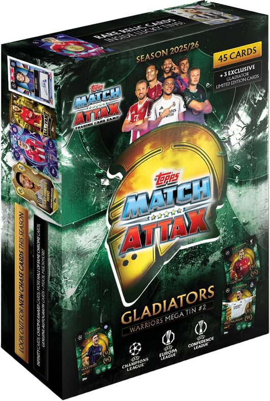 Carte Collezionabili Topps , Match Attax Gladiators Mega Tin Season 25/26,Warriors Mega Tin #2, Eta6+
