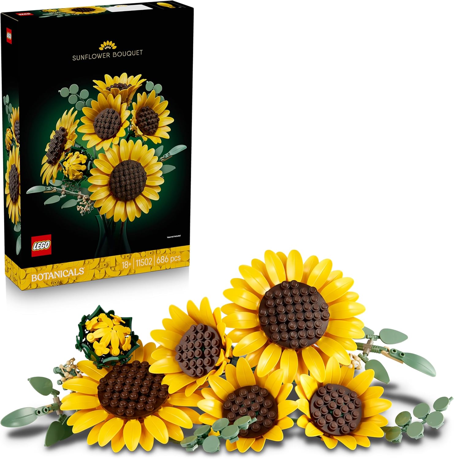 LEGO Botanicals Bouquet di Girasoli - Set di Fiori Artificiali per Adulti - Girasoli Finti e Steli di Eucalipto , Eta 18