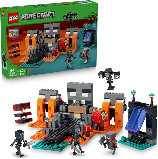 LEGO Minecraft Battaglia Contro il Wither - Giocattolo Interattivo con Guerriero Crimson, Strider, Cubo di Magma e 2 Fig