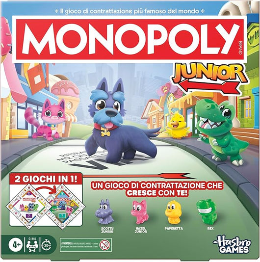 Monopoly Junior, gioco da tavolo (edizione 2026) | 2 giochi in 1,da 2 a 4 giocatori | 20 minuti ,Hasbro,Eta 4+