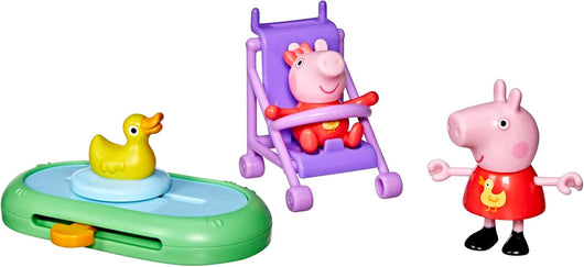 Peppa Pig, Divertimento al Parco con Peppa e Evie, Include 2 Action Figure, Passeggino e Paperella,Hasbro, Eta 3+