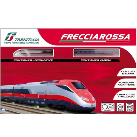 Treno Freccirossa ETR 500 con binari, due locomotive e 2 vagoni con luci e suoni,Toys Grden,Eta 5+