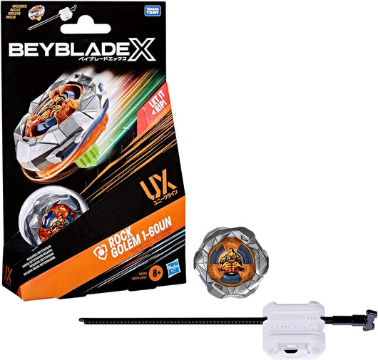 Beyblade X, Set Starter Pack Rock Golem 1-60UN UX con Trottola e Lanciatore,Hasbro , Eta 8+