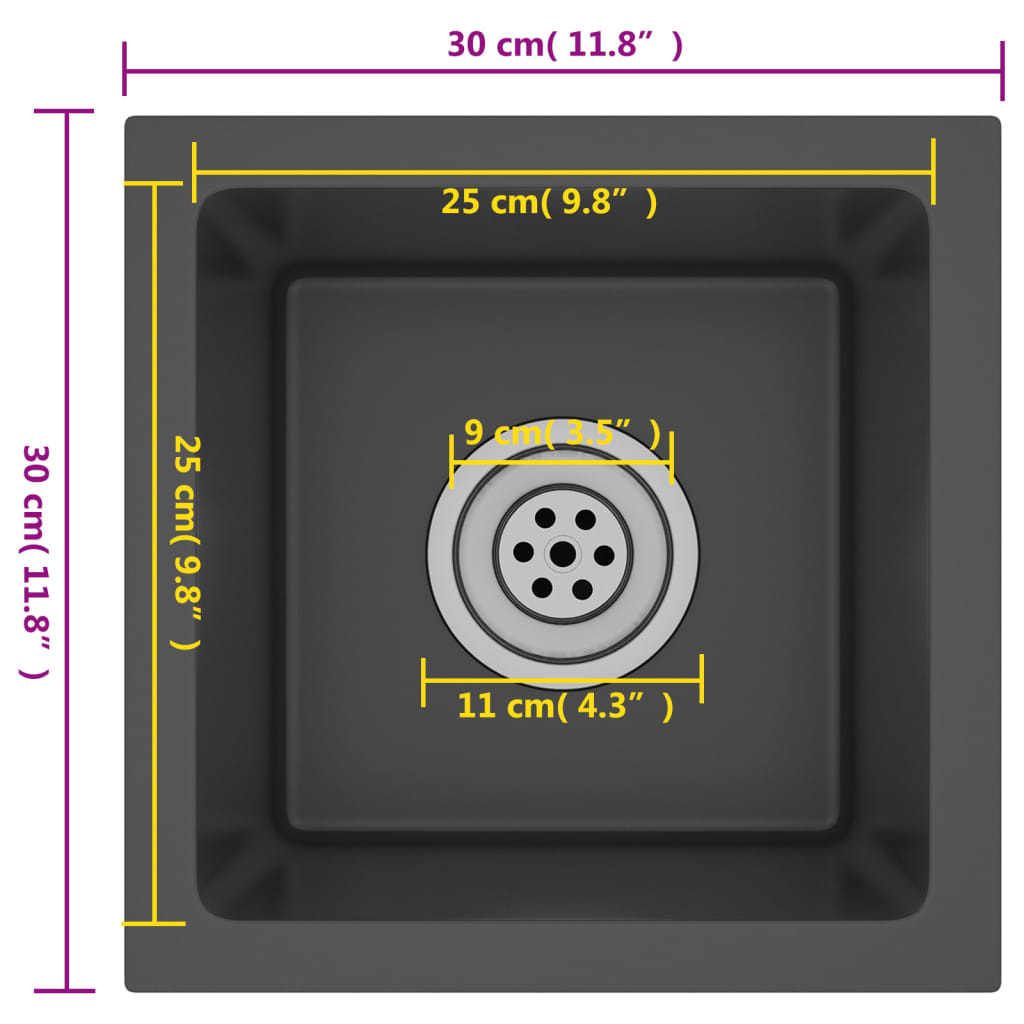 Lavello da cucina fatto a mano lavabo da bagno interno casa 30 x 30 cm acciaio inossidabile nero 02_0002450