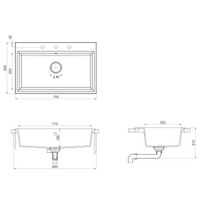 Lavello da Cucina Nero 790x500x193 mm Granito