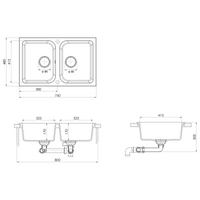 Lavello da cucina grigio 760x480x184 mm granito