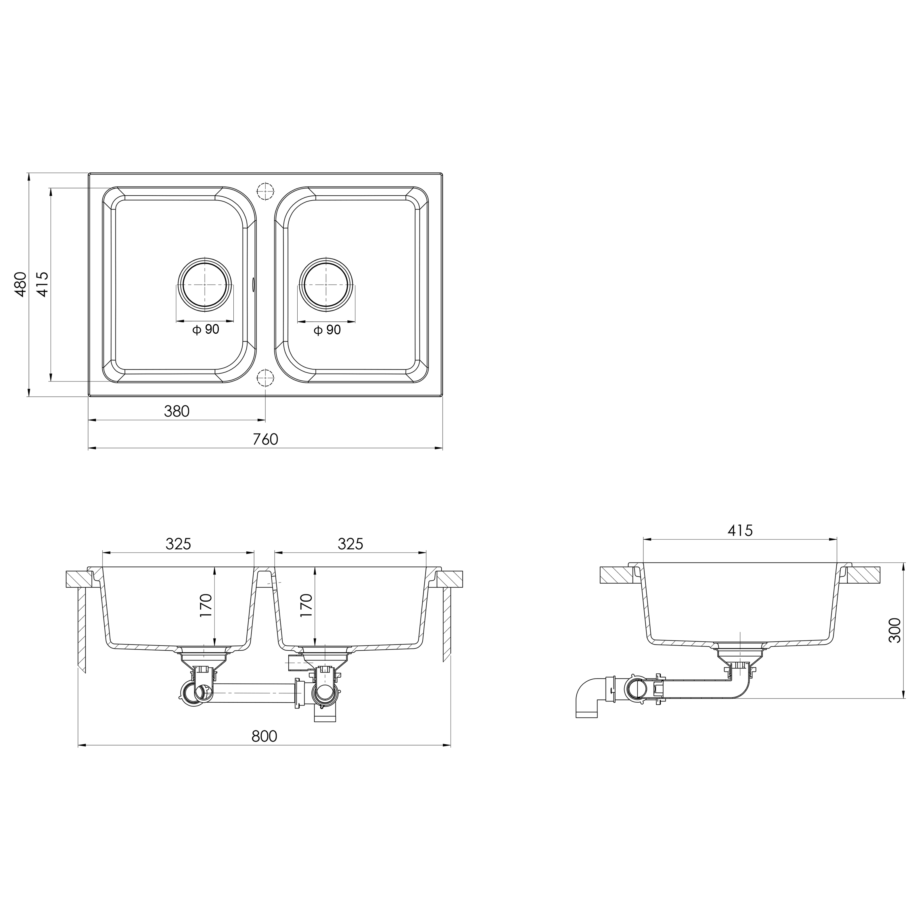Lavello da Cucina Bianco 760x480x184 mm Granito