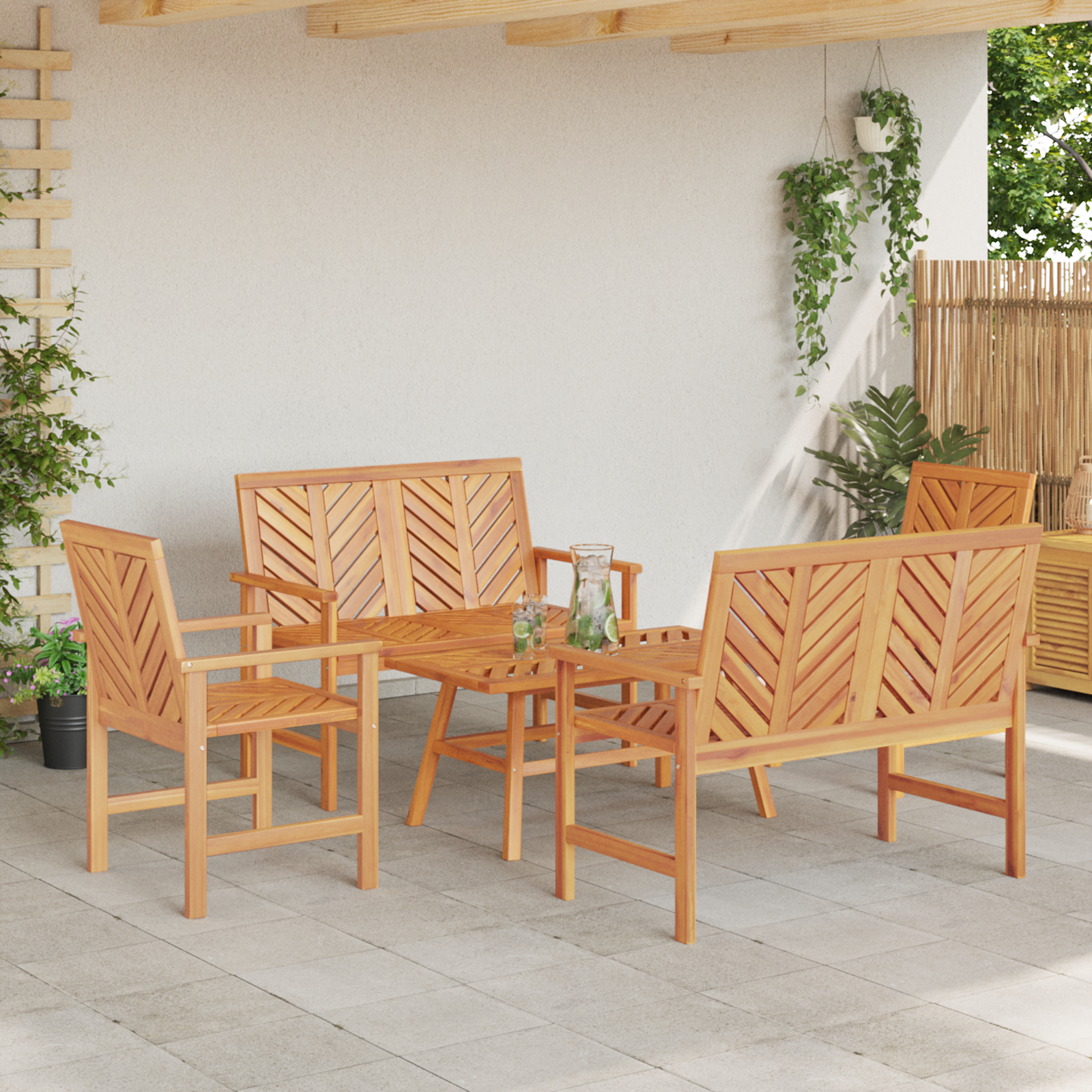 Set Lounge 5 Pezzi Giardino Legno Massello Acacia